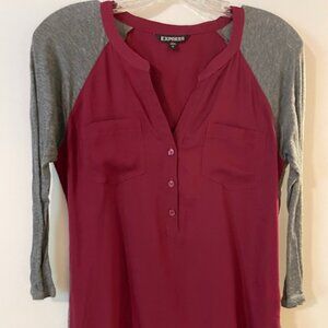 Gray & Maroon Express blouse, Size Small